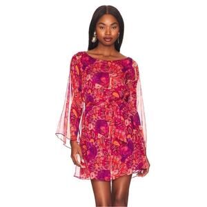 MISA Twiggy Abstract Butterfly Print Long Sleeve Mini Dress Size Small